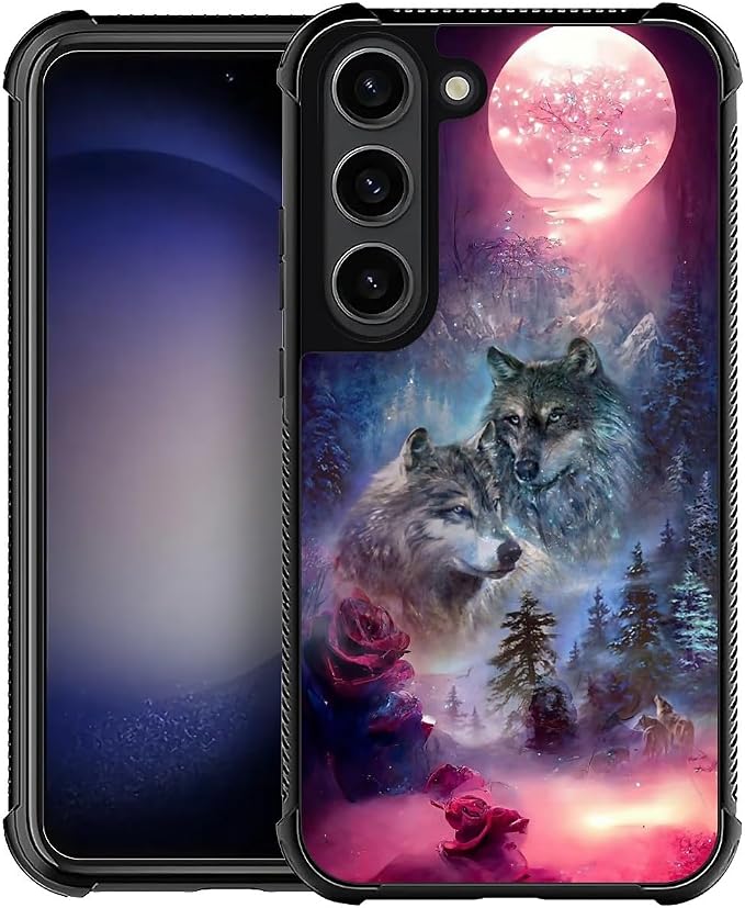 for Samsung Galaxy S23 Plus Case, Star Two Wolfs Howling Pattern Graphic Design by FKBRCL4U
