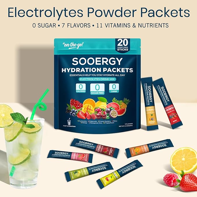 Electrolytes Powder Packets Sugar Free Hydration Packets, 7 Flavors Liquid - Image 3