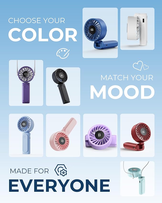 Peiyuu Portable Handheld Fan, USB Rechargeable 180° Foldable Mini Desk Fan - Image 6