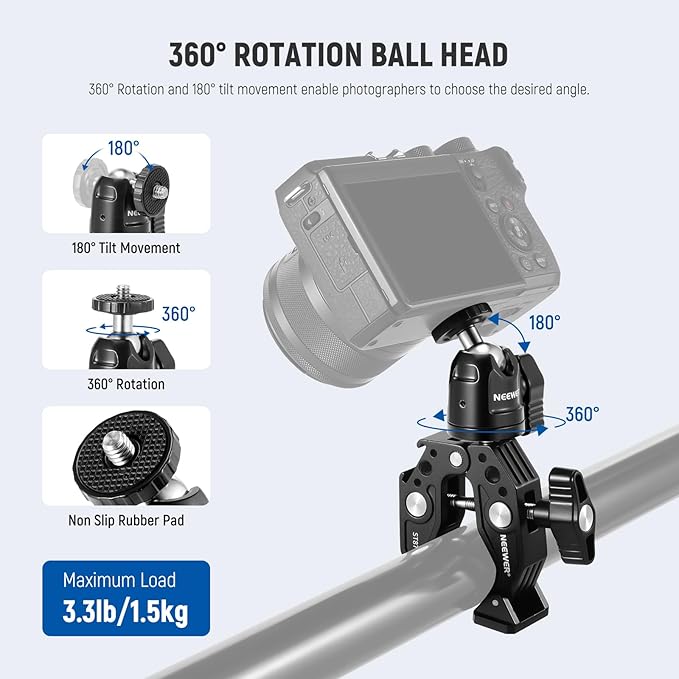 Neewer Super Clamp with Ballhead, Cold Shoe, Phone Holder and Action Camera - Image 4
