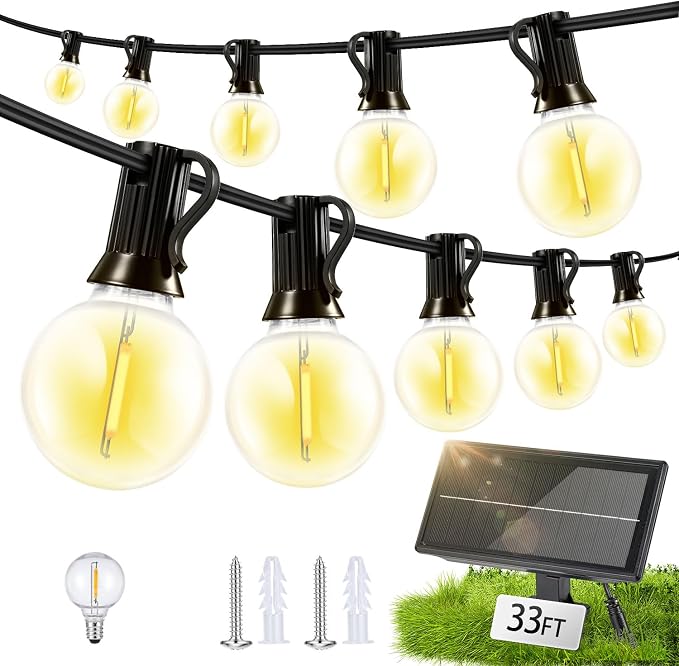 Solar Lights Outdoor Waterproof: G40 10M 33FT Shatterproof Bulbs Patio Lights by Unknown