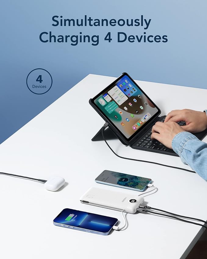 VEGER Portable Charger with Built-in AC Plug and Cables, All in One 10000mAh - Image 4