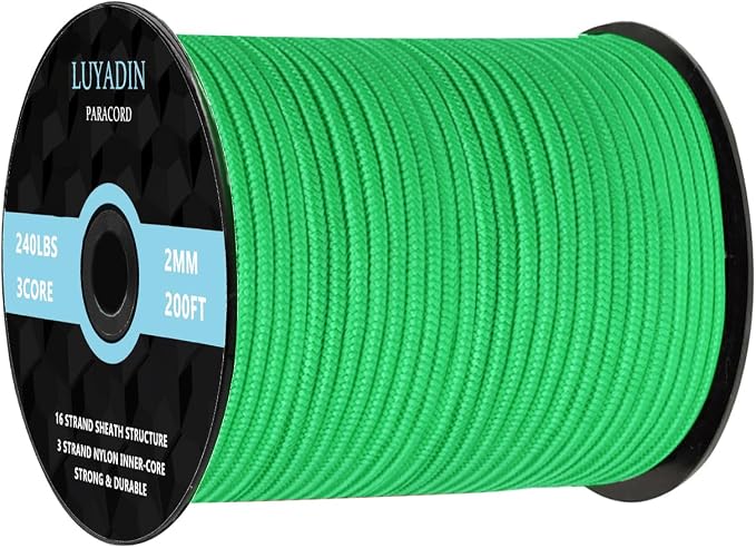 Paracord 240lb - Diameter 2mm Micro Utility Cord -3 Strand Parachute Spool Cord by LUYADIN