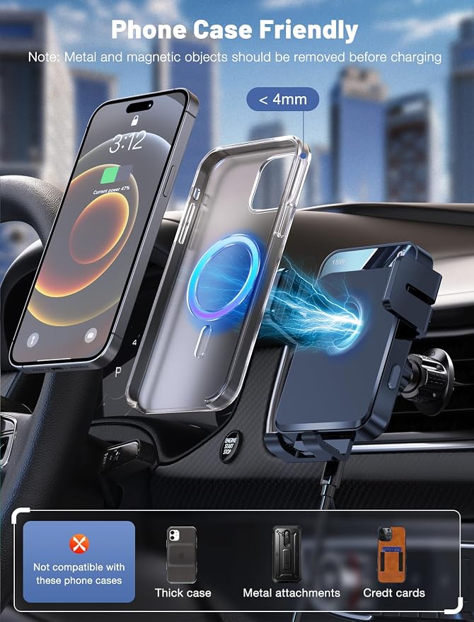 Wireless Car Charger, MOKPR Auto-Clamping Car Mount 15W/10W/7.5W Fast Charging - Image 4
