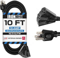 Iron Forge Cable 3 Outlet Outdoor Extension Cord 10 ft, 16/3 SJTW Black by IronForgeCable
