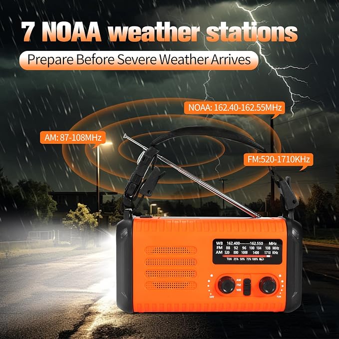 20000mAh Emergency Solar Crank Radio, 4 Ways Powered Portable Weather Radio - Image 4