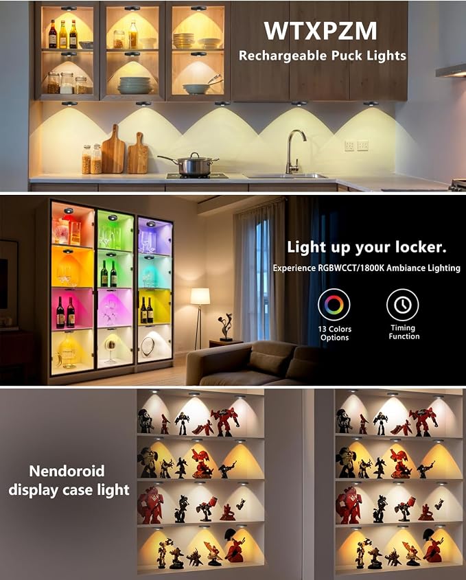 Puck Lights with Remote Control, 2000mAh Rechargeable Cabinet Light, Under - Image 3