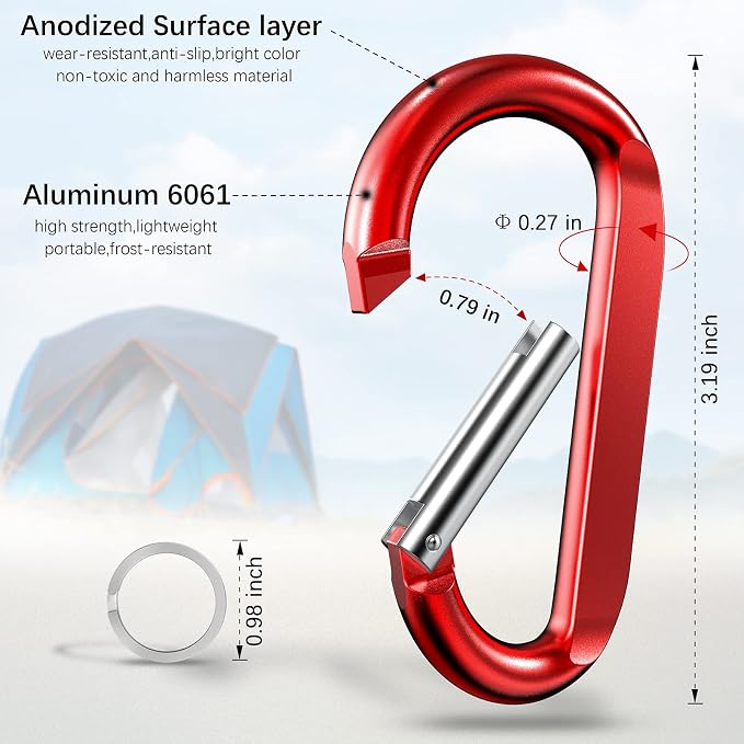 sprookber 3" Carabiner Clip Keychain, D Ring Caribeaner Clip, Key Clip - Image 2