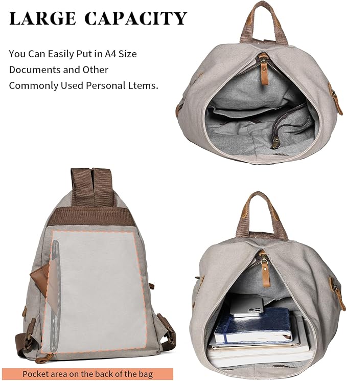 KL928 Canvas Vintage Backpack – Large Casual Daypack Outdoor Travel Rucksack - Image 4