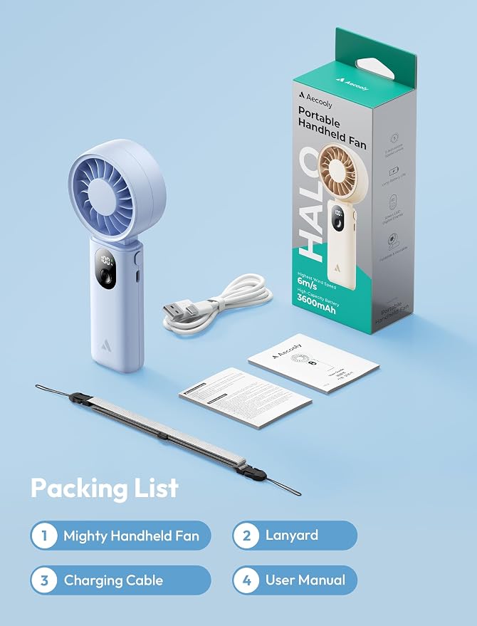 Aecooly Mighty Portable Handheld Fan | 20H Max Cooling Time | 3 Flexible Modes - Image 9