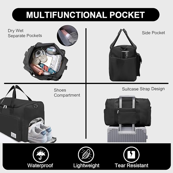 Suruid Gym Bag for Women Men, Travel Duffle Bag Large Capacity Carry On - Image 3