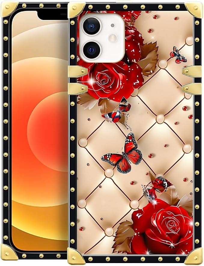 Compatible with iPhone 11 Case, Shining Red Rose Butterfly Leather Background by Unknown