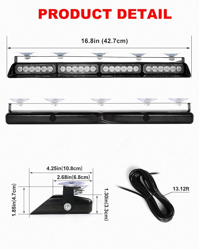 HLauto 6Z4J Emergency Dash Strobe Lights: 2x16.8 inch Red Blue Safety Lights - Image 8