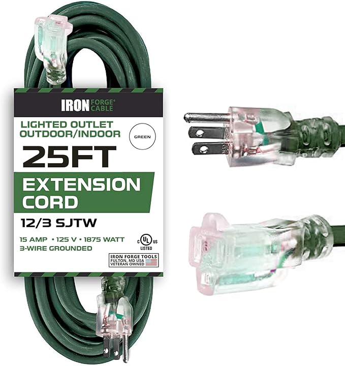 IRON FORGE CABLE 12 Gauge Extension Cord 25 Ft Lighted End by IronForgeCable