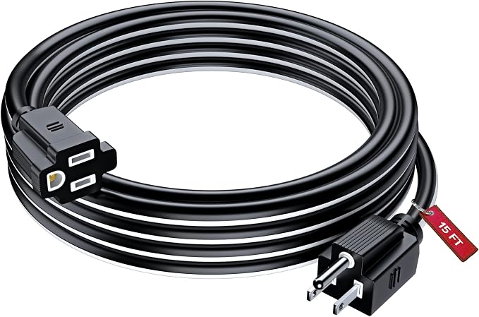 Maximm 15 Ft Black and White Extension Cord, Heavy Duty 16 AWG, ETL Listed by MaximmCable