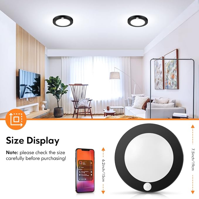 2-Pack Motion Sensor LED Ceiling Lights, 15W-100W Equivalent, 1200LM 3 Colors - Image 3