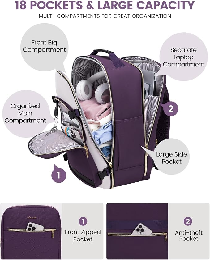 LOVEVOOK 40L Travel Backpack for Women & Men, Airline Approved Carry On Luggage - Image 3