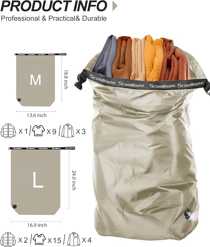 Travel Laundry Bag, Pump-free Vacuum Compression Dirty Clothes Bag, Large - Image 2