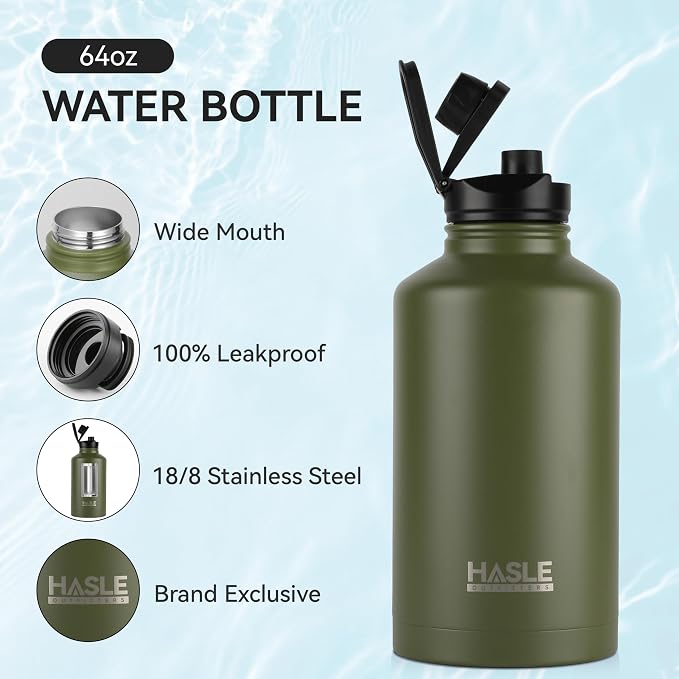HASLE OUTFITTERS Half Gallon Insulated Water Bottles 64 oz, Stainless Steel - Image 2