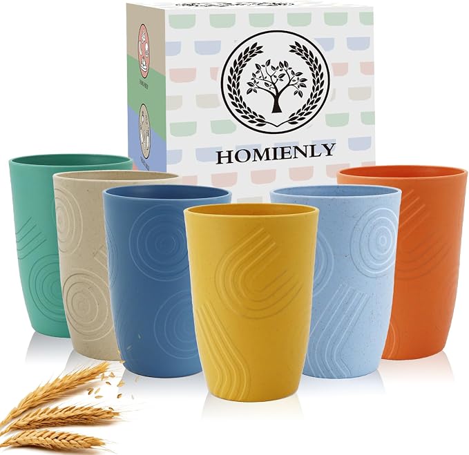 Homienly Wheat Straw Cups Set Unbreakable Drinking Glasses & Reusable Plastic by HOMIENLY