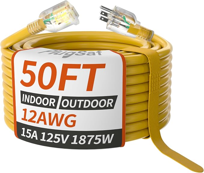 PlugSaf 50ft 12/3 Gauge Outdoor Extension Cord Waterproof by PlugSaf