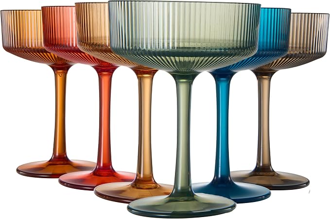 Khen Shatterproof Acrylic Ribbed Vintage Art Deco Martini, Champagne & Cocktail by Khen