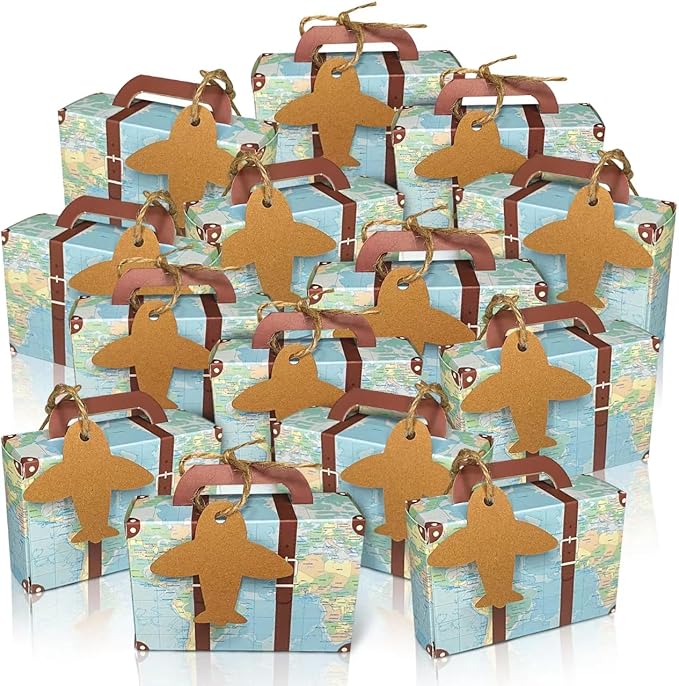 100Pcs Party Favor Candy Box, World Map Mini Suitcase Favor Box, Vintage Kraft by CHolic