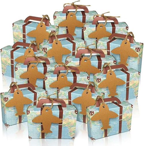100Pcs Party Favor Candy Box, World Map Mini Suitcase Favor Box, Vintage Kraft by CHolic