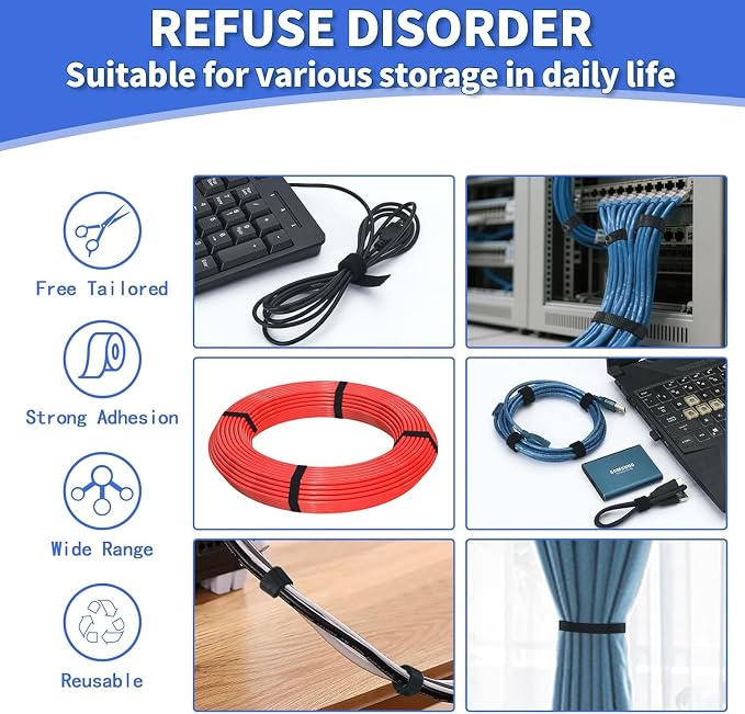 1/2In x 500Ft Reusable Cable Ties Hook and Loop Roll | Tie Down Straps - Image 2