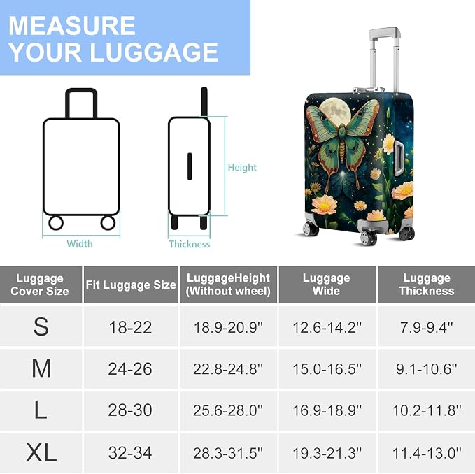 Moonlit Butterfly Flower MothTravel Luggage Cover -Stretchable Airplane - Image 7