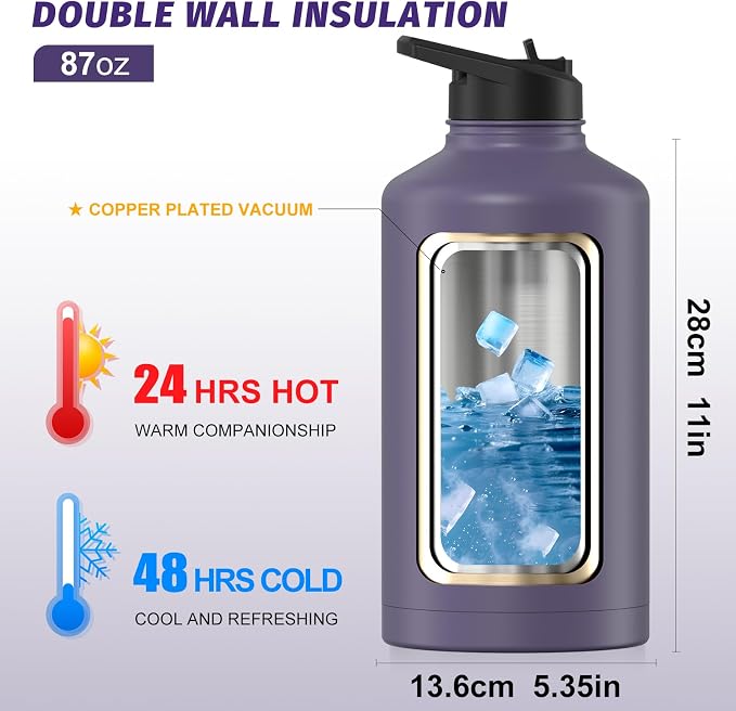 87oz Insulated Water Bottle, BPA Free&Leak Proof, 1.5 Gallon Stainless Steel - Image 3