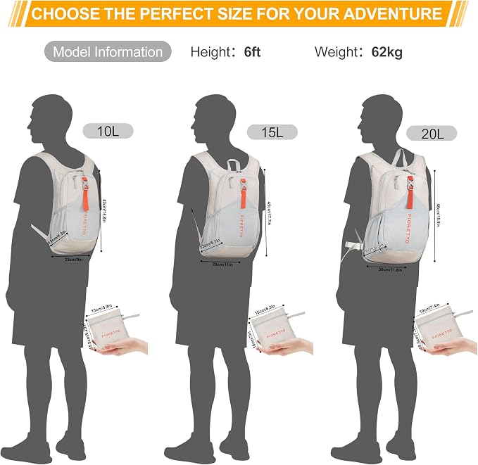 FIORETTO 15L Hiking Backpack for Women Men Mini Packable Backpack Lightweight - Image 7
