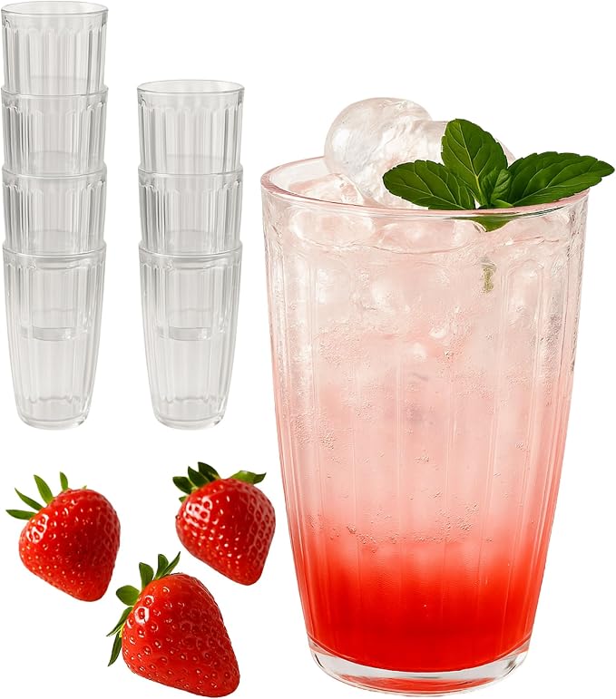 Kate Aspen Clear Ribbed Acrylic Glasses Drinkware Set of 8, 21 oz, Plastic by KateAspen