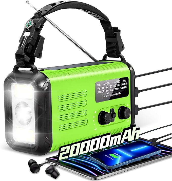 20000mAh / 74000mWh Emergency Crank Radio, NOAA/AM/FM Portable Weather Radio by Puyinii