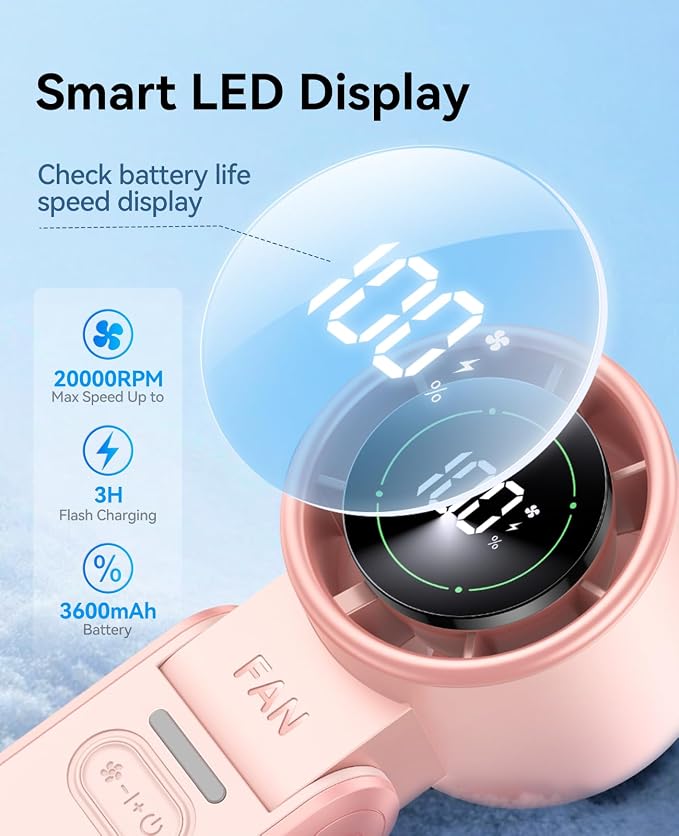 KIMMOO 2 Pack Pink Portable Handheld Turbo Fan-100 Speeds, Powerful 20000 RPM - Image 5