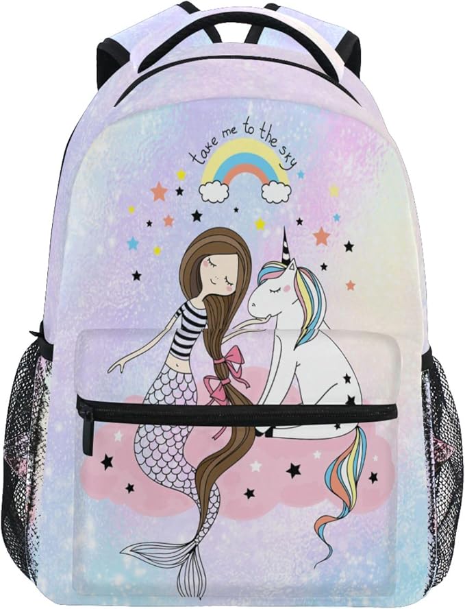 Wamika Mermaid Unicorn Kids Backpack Rainbow Horse School Backpacks Boys Girls by Wamika