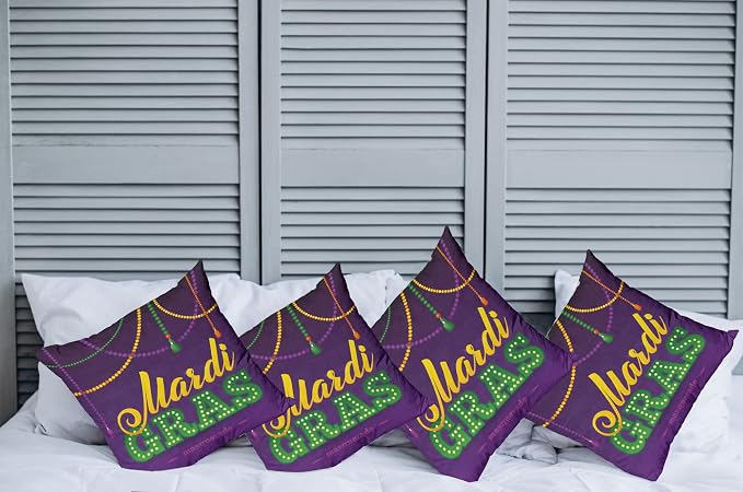 Ambesonne Mardi Gras Throw Pillow Cushion Case Pack of 4, Beads and Tassels - Image 2