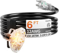 6 ft 12 Gauge 3 Outlet Extension Cord Splitter by Deeklify