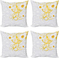 Ambesonne Daffodil Throw Pillow Cushion Case Pack of 4, Daffodils on Ornate by Ambesonne