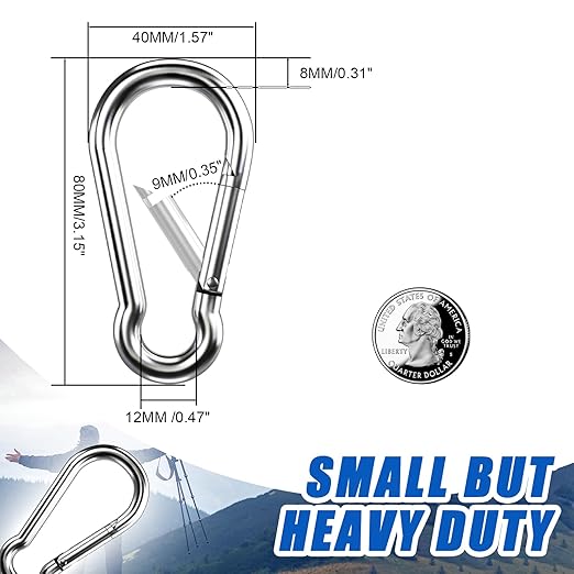 Carabiner Clip Hooks, 304 Stainless Steel Spring Snap Hook Fits Camping Hiking - Image 3