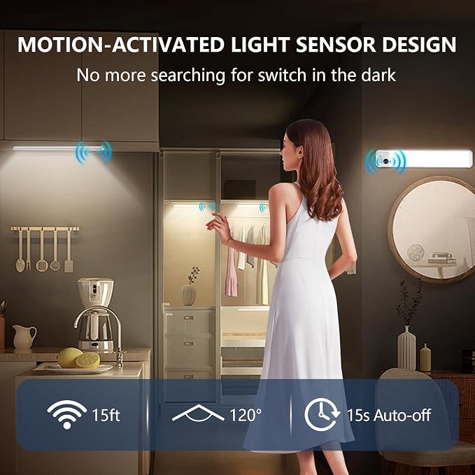 RUIKORING Under Cabinet Lighting, 3 Colors, Motion Sensor Light Indoor - Image 3
