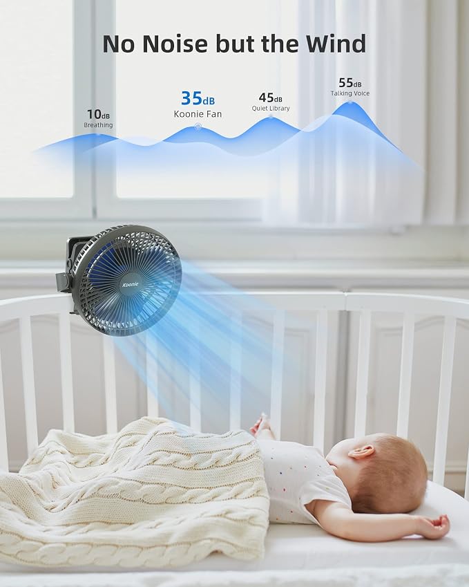 Koonie 10000mAh Rechargeable Portable 8-Inch Clip-on Fan, USB Car Fan 4 Speeds - Image 4