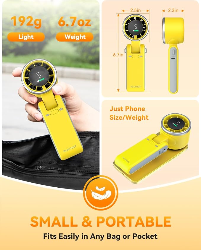 PlayHot Portable Handheld Turbo Fan, 5-Speed Personal Fans, 5000mAh - Image 6