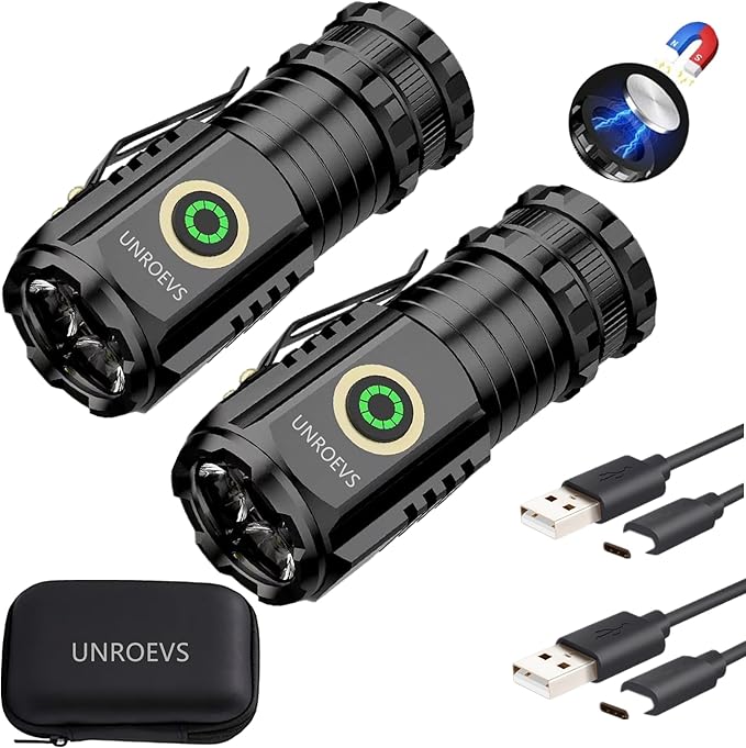 UNROEVS Mini Flashlight 2550 Lumens Rechargeable USB C Charging, Small by UNROEVS