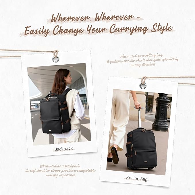 GOLF SUPAGS Rolling Backpack for Women 17 Inch Convertible Travel Laptop - Image 2