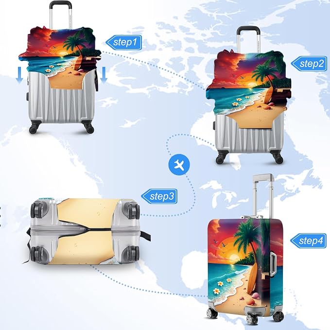 ANNA QUEEN Tropical Sunset Beach Luggage Cover, Stretchable Suitcase Protector - Image 6