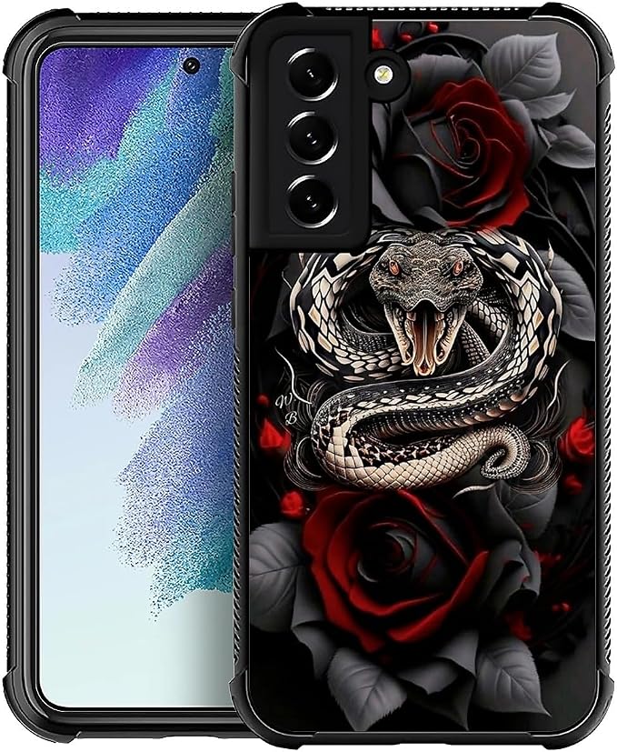 for Samsung Galaxy S21 FE Case, Entwined Rose Snake Pattern Graphic Design Girl by FKBRCL4U