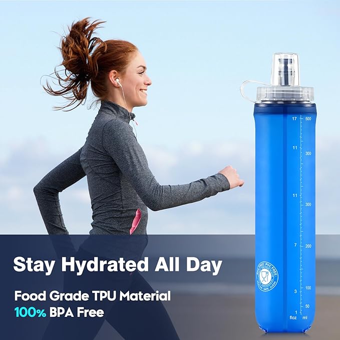 SLUXKE Soft Flask 2 Pack with Dust Cap, 17oz/500ml Flexible TPU Soft Water - Image 4