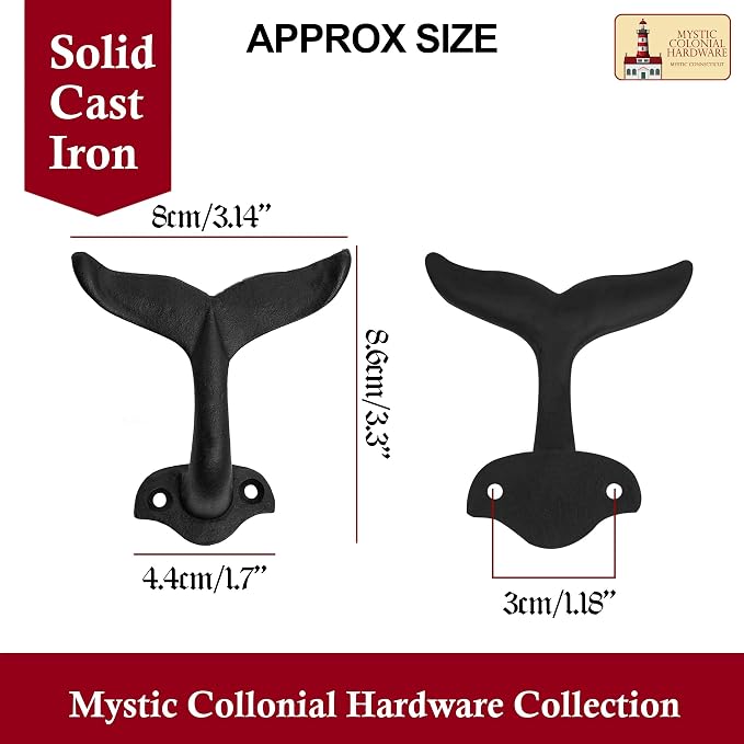 Mystic Colonial Rustic Cast Iron Wall Hanger, Heavy Duty Fish Tail Style Retro - Image 3