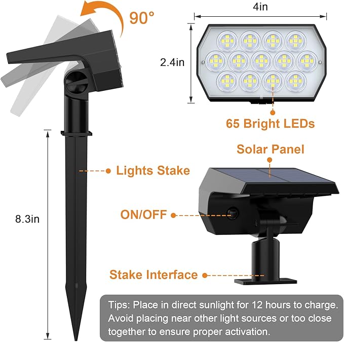 WELALO Solar Spot Lights Outdoor, Solar Landscape Spotlights, Solar Powered - Image 6
